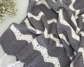 Crochet Throw Blanket with Tassels: Cotton Acrylic Blend (43x49 inches)