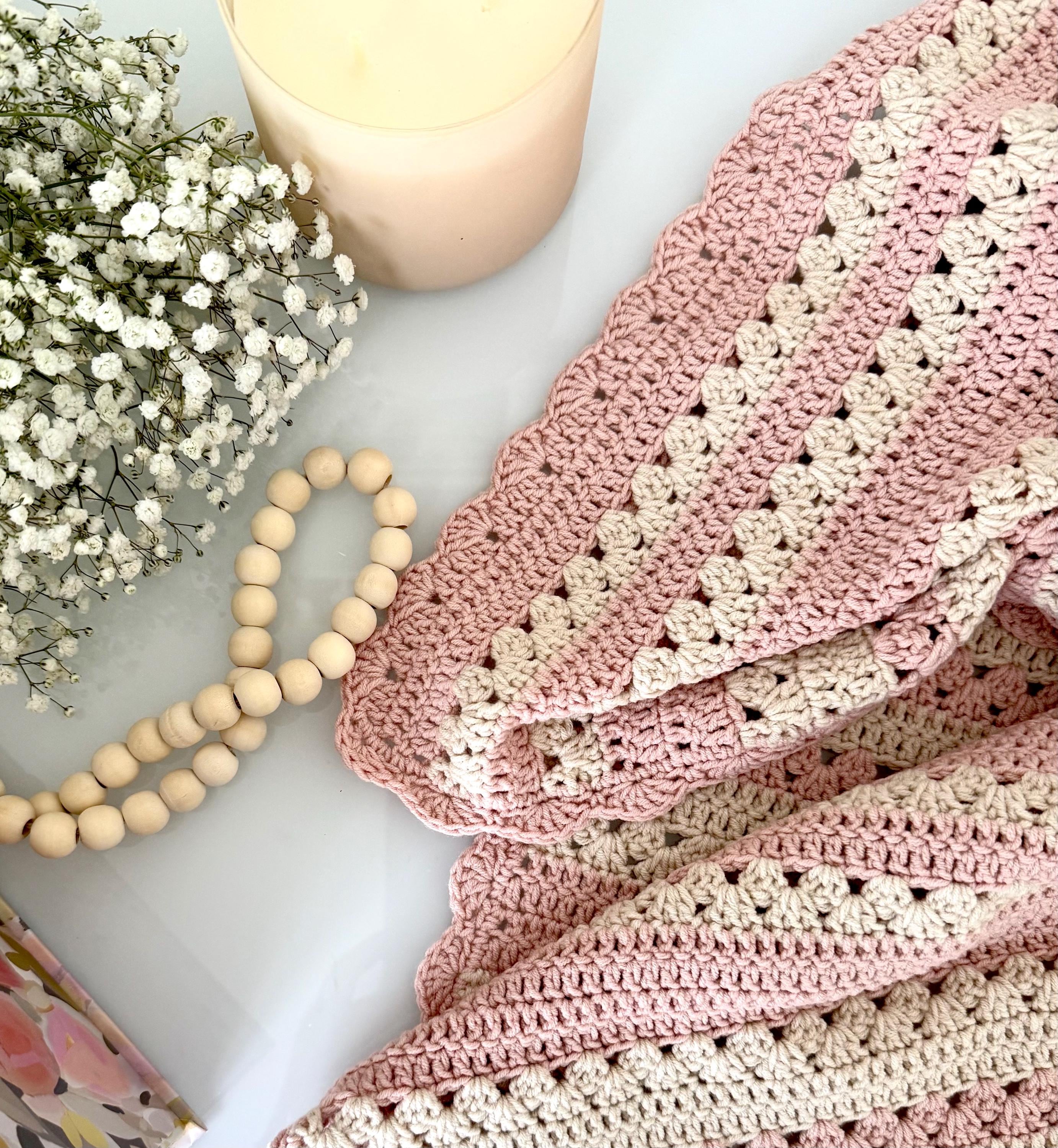 Crochet Baby Set – Blanket, Hat & Booties in Dusty Pink and Beige – Cotton Acrylic Blend – Newborn / Baby Shower Gift