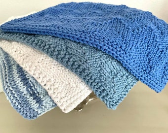 Hand Knit Cotton Washcloth Set | Reusable Dishcloths, Farmhouse Kitchen Decor