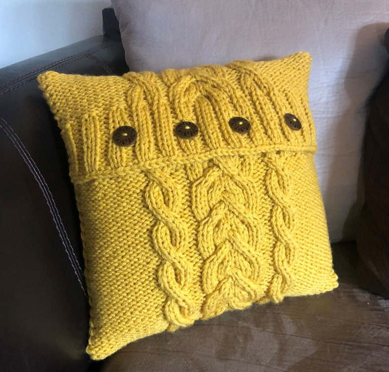 READY TO Shiphand Knit Pillow Cover in Mustard With Buttons Etsy