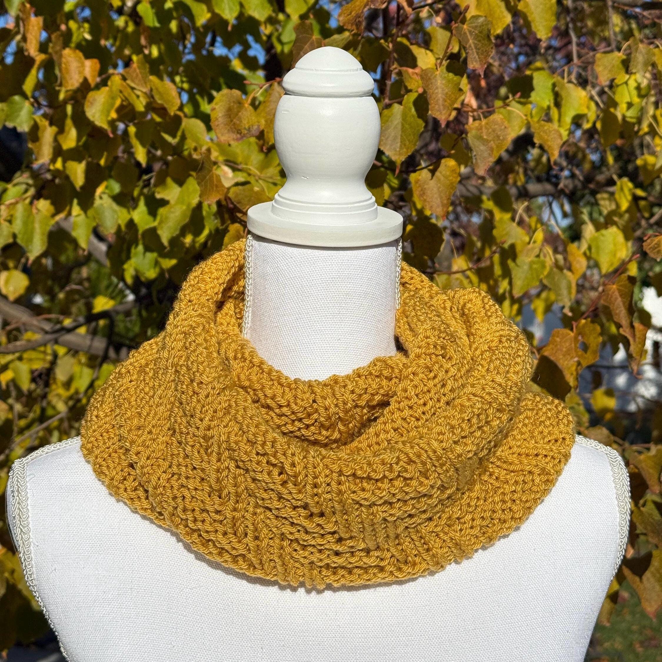 Hand Knit Mustard Cowl Scarf – Infinity Acrylic Yarn - Etsy