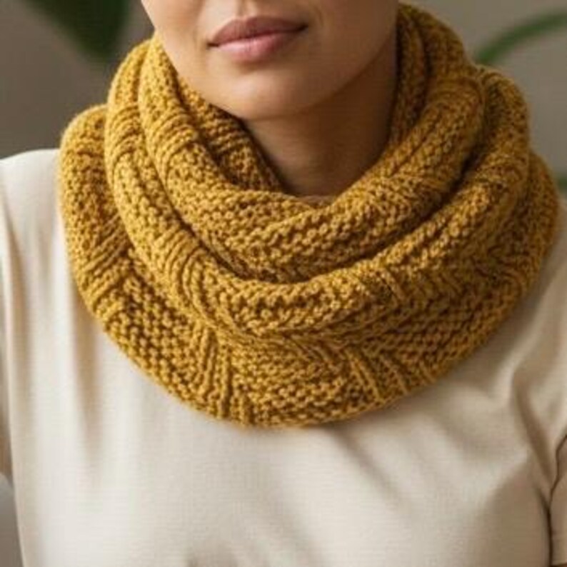 Hand Knit Mustard Cowl Scarf – Infinity Acrylic Yarn - Etsy