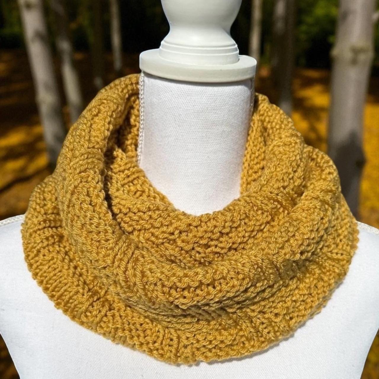 Hand Knit Mustard Cowl Scarf – Infinity Acrylic Yarn - Etsy