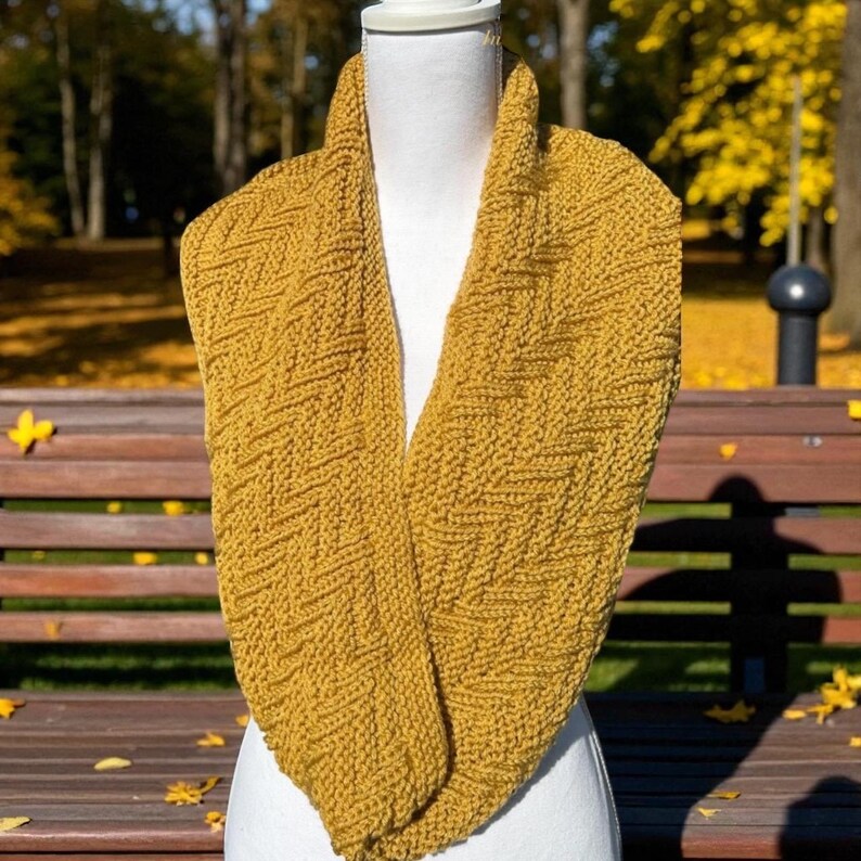 Hand Knit Mustard Cowl Scarf – Infinity Acrylic Yarn - Etsy