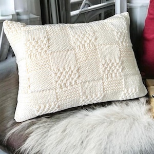 READY TO SHIP Hand Knit Pillow Cover in Ivory with Buttons 16&quot; x 12&quot; Optional Insert, Accent Pillow, Home Decor Gift