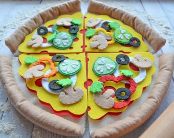 Felt pizza Pretend play food Baby busy toy Quiet toddler toy Montessori learning toy Eco-friendly toy Fine motor skills Homeschool
