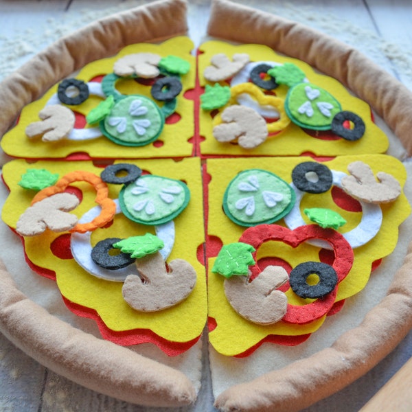 Pizza en feutre Faire semblant de jouer à la nourriture Bébé occupé jouet Calme tout-petit jouet Montessori jouet d’apprentissage Jouet écologique Motricité fine Homeschool