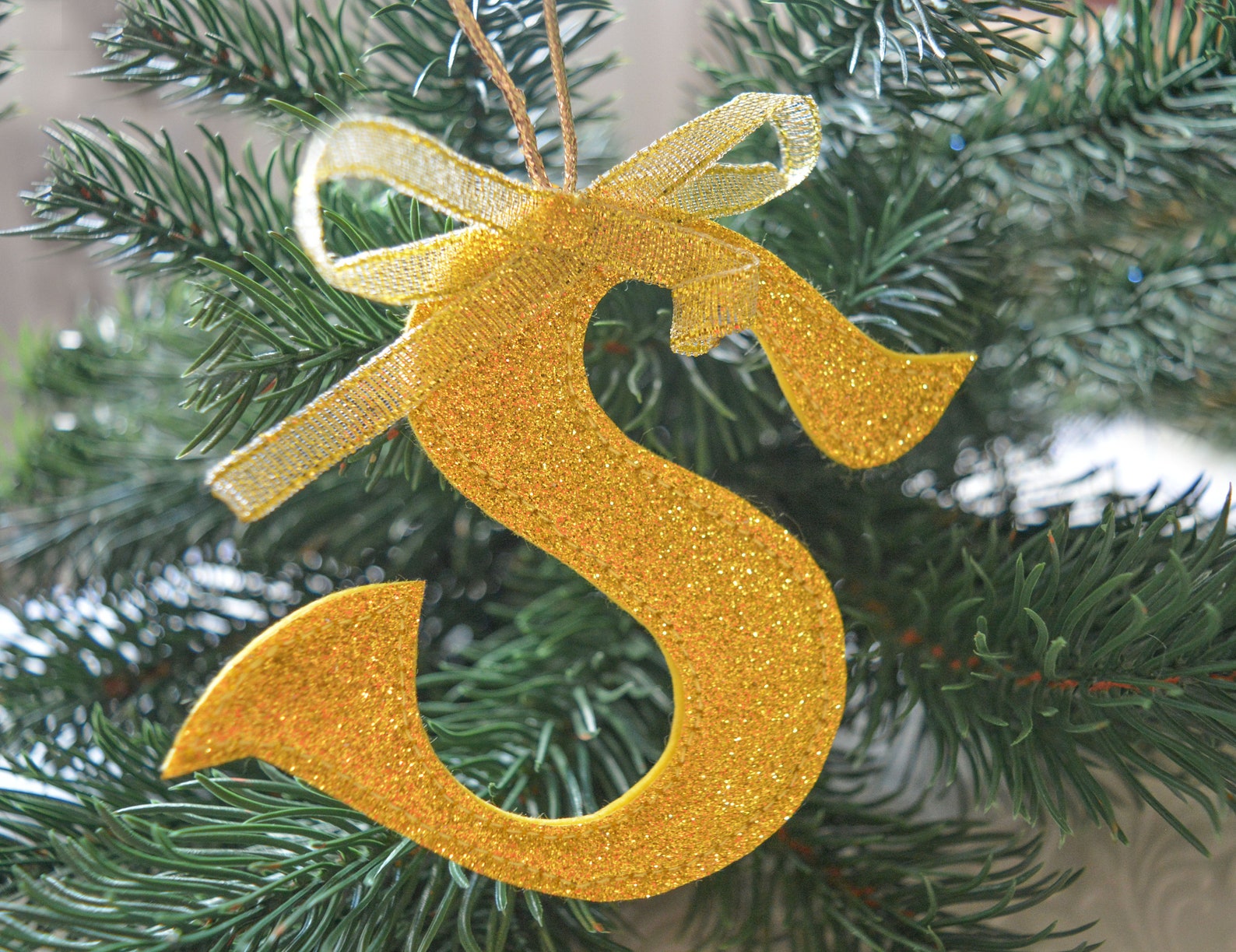 Glitter Letter Monogram Name Initial Christmas Ornament Custom Etsy