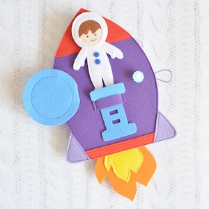 Felt Quiet baby toy Montessori busy toddler book Educational toy Tic tac toe Rocket ship Baby gift Fine motor skills Sensory travel image 3