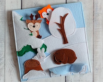 Felt forest animal Educational toy Baby sensory board Travel toy Quiet toddler book page  One page 1-4 year