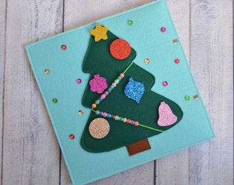 Felt Christmas tree busy toddler book page Quiet baby toy activity book page One page 1-4 year