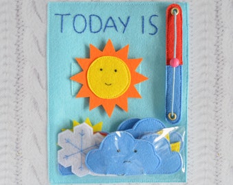 Felt weather chart Baby sensory board Toddler quiet toy Montessori learning toy Pretend play Eco-friendly toy Travel toy Fine motor skills