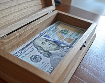 Walnut petty cash box Wooden box for money