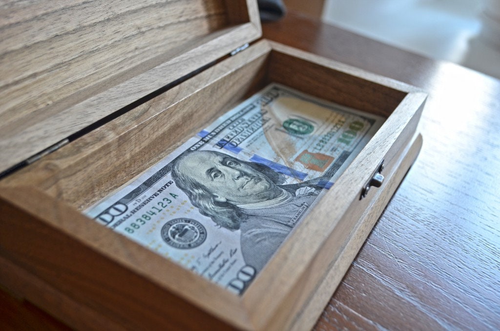 Abschließbares Geldfach aus Holz, 4 Fächer, Bargeld-Organizer mit