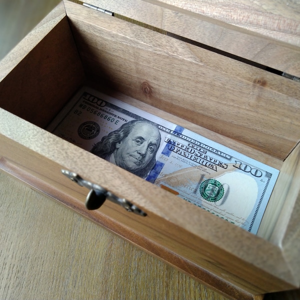 Large wood cashbox A walnut box for money