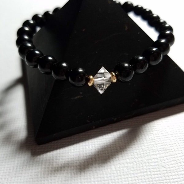 Shungite and Herkimer bracelet, Purify and Protection, Positive Vibrations