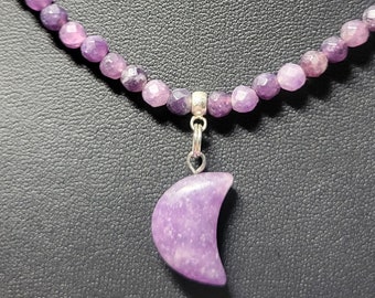 Lepidolite Moon Necklace, Anti anxiety, Anti Depression