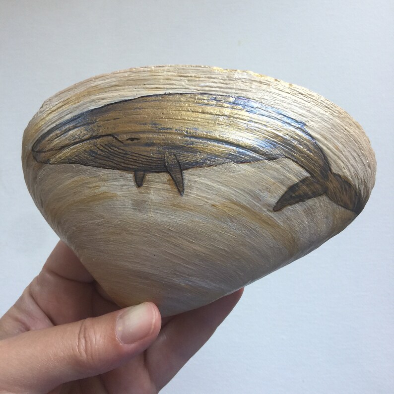 Blue whale drawing on shell seashell painting seashell | Etsy