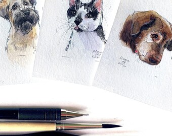 カスタム水彩画ペット肖像画、手描きの犬の絵画