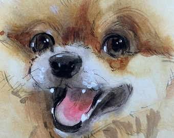 Custom Pet Portrait Painting, Original Watercolor Dog Portrait