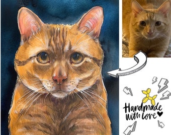 Custom Pet Portrait Painting Digital Dog portrait, Cat portrait, Pet memorial, Personalized gift Watercolor pet portrait from photo Not AI