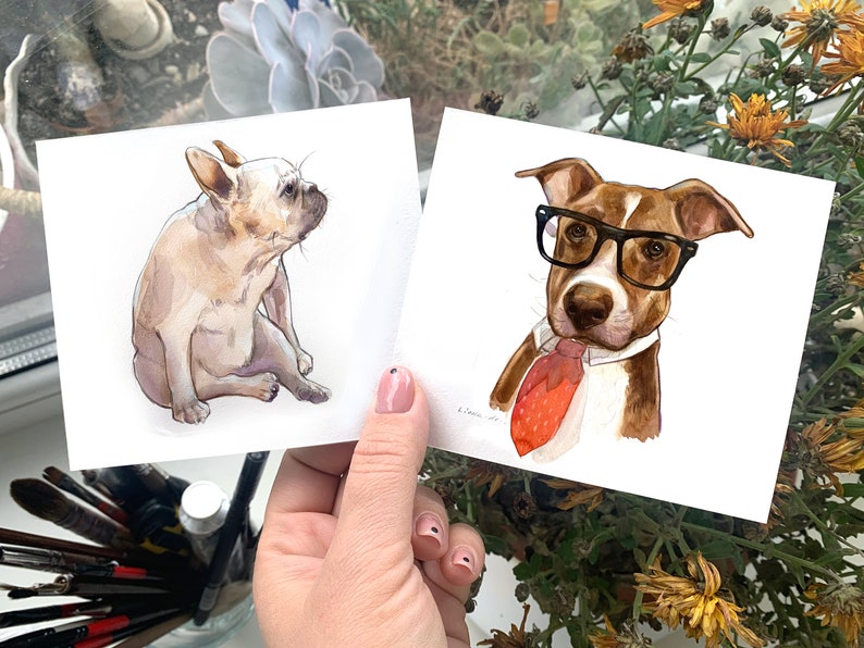 watercolor pet portrait mini, custom dog painting, custom dog art, watercolor painting from foto, custom portrait for gift image 1