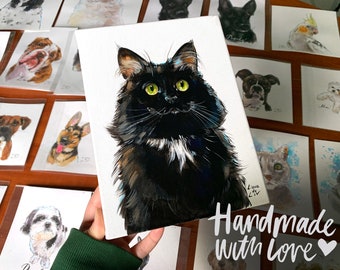 Mini Custom Pet Portrait ORIGINAL Cat Memorial Painting From Photo Personalized Gift Pet Loss Art Handmade Illustration Not AI Generated