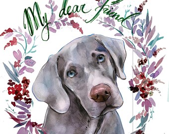 Custom Pet Portrait from Photo, Dog Portrait with Floral Wreath, Personalized Pet Painting, Memorial Dog Gift, Custom Animal Art