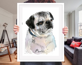 Custom Dog Portrait Painting, watercolor pet portrait, Hand Painted Watercolor Portrait