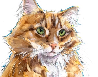 Custom watercolor pet portrait, Hand Painted Watercolor Portrait