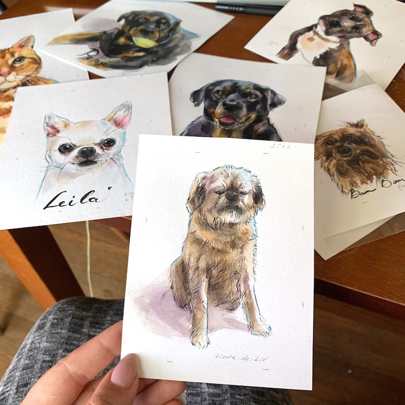 watercolor pet portrait mini, custom dog painting, custom dog art, watercolor painting from foto, custom portrait for gift image 5