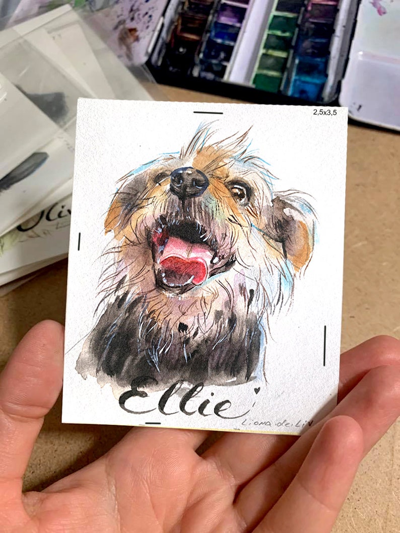watercolor pet portrait mini, custom dog painting, custom dog art, watercolor painting from foto, custom portrait for gift image 6