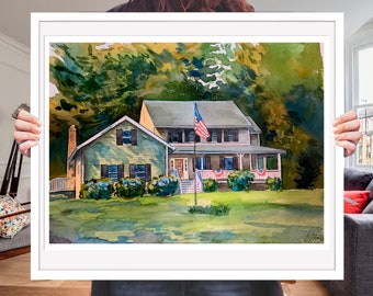 Custom Home Portrait, Custom House Portrait, watercolor home painting, watercolor house painting from photo, personalized housewarming gift