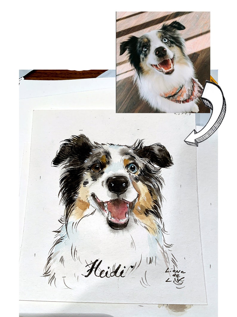 watercolor pet portrait mini, custom dog painting, custom dog art, watercolor painting from foto, custom portrait for gift image 8