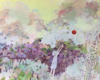 Original Painting, Blooming garden, Blooming, Spring, playing in the garden, Dreams , extra-large Painting about childhood