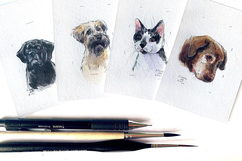 watercolor pet portrait mini, custom dog painting, custom dog art, watercolor painting from foto, custom portrait for gift image 4