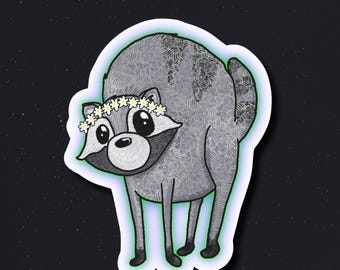 3" jimothy sticker, jimothy with flower crown cryptid sticker, raccoon sticker,  mothman, jimothies
