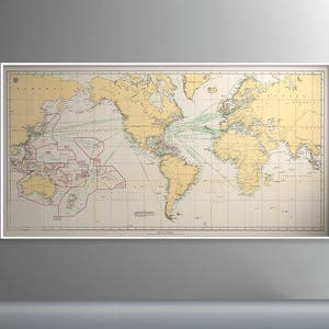 Grande ancienne carte du monde | Carte du monde historique des services postaux, carte de style nautique des États-Unis, de l'Europe et de l'Asie