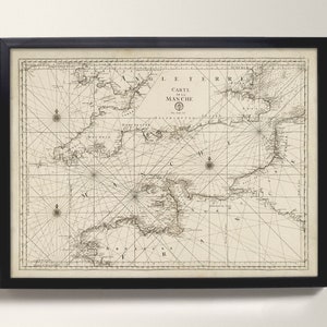 Ärmelkanal 1773 | Eine alte Seekarte zeigt England und Frankreich Alte Landkarte des Ärmelkanals - Calais, Dover, Southampton
