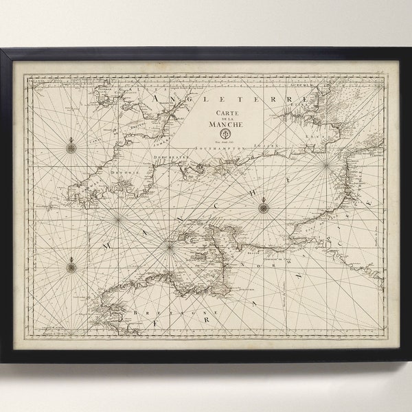 English Channel 1773 | An Old Sea Chart Showing England and France "La Manche" | Old Map of the English Channel - Calais, Dover, Southampton