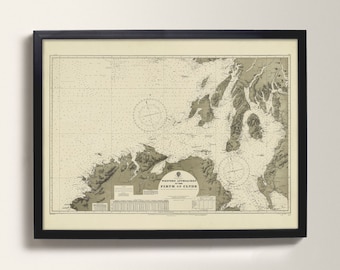 Firth of Clyde - Western Approaches | Vintage Nautical Map of Approach to Glasgow, Mull of Kintyre, Islay, Jura | Old Sea Map of Glasgow