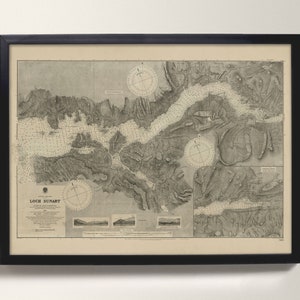 Loch Shuaineart of Loch Sunart | Oude nautische lochkaartprint - Ardnamurchan, Morvern, Eilean Mòr – oude kaart van Loch Sunart