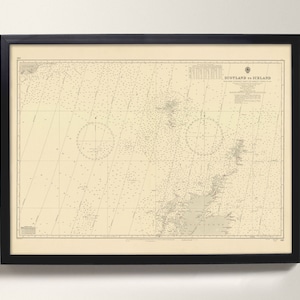 De Escocia a Islandia / Impresión Giclée de reproducción de carta náutica histórica antigua: decoración de pared náutica escocesa, mapa antiguo del Atlántico, Islandia