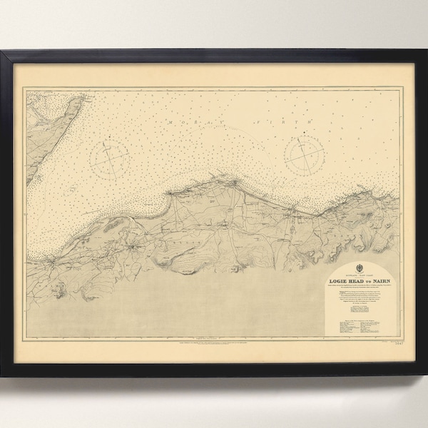 Logie Bay | Old Map of Aberdeenshire – Sea Chart Print - Findhorn, Elgin, Buckie, Port Gordon, Nairn, Lossiemouth, Kinloss, Findhorn Bay