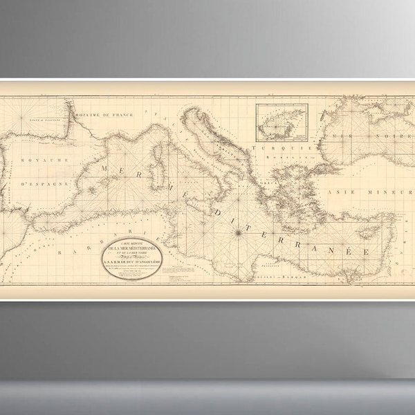 ENORME oude Middellandse Zeekaart | Historische kaart van Spanje, Frankrijk, Italië, Griekenland, Griekse eilanden, Rusland - westelijke Middellandse Zee tot aan de Zwarte Zee