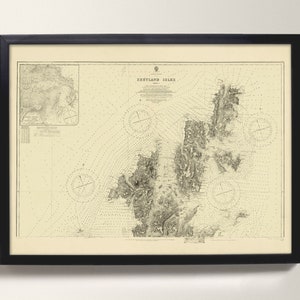 Ilhas Shetland [Norte] | Impressão de Carta Marítima Antiga - Northmaven, Yell, Fetlar, Unst, Delting | Mapa Histórico de Shetland