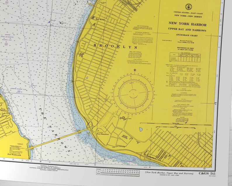 New York Harbor Old Map of New York antique Nautical Map Etsy