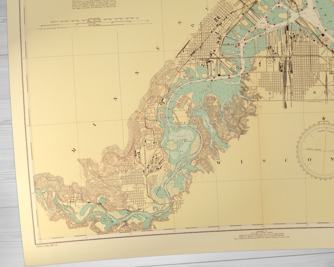 Duluth Harbor Old Map of Duluth Print Minnesota Harbour, Canal Park