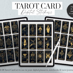 Adesivos digitais para cartas de tarô, adesivos para diário de tarô, Goodnotes para cartas de tarô, adesivos para agenda de bruxas, cartas de tarô de bruxas, baralho de tarô
