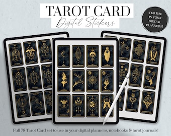 Tarot Cards Digital Stickers, Tarot Journal Stickers, Tarot Card Goodnotes, Witchy Planner Stickers, Witch Tarot Cards, Tarot Deck